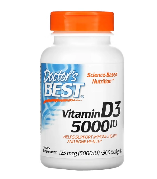 Vitamina D3, 125mcg, 5000UI, 360 Cápsulas Softgel, Doctor's Best