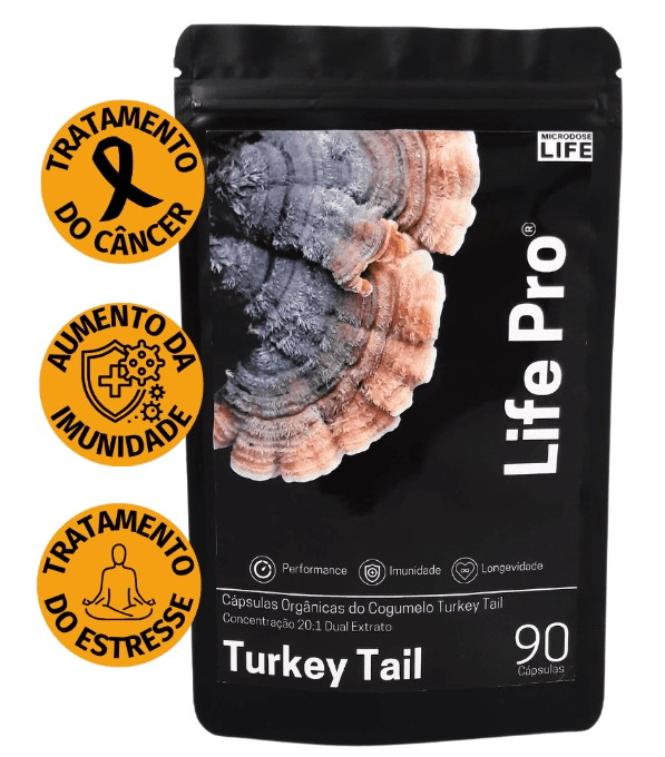 Extrato Turkey Tail Cogumelo da Cura, Reforça sua Imunidade e Maximize sua Vitalidade, 90 Cápsulas, Microdose Life