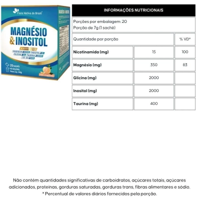 Magnésio & Inositol + Vit. B3 + Taurina, 20 Sachês, Sabores, Flora Nativa