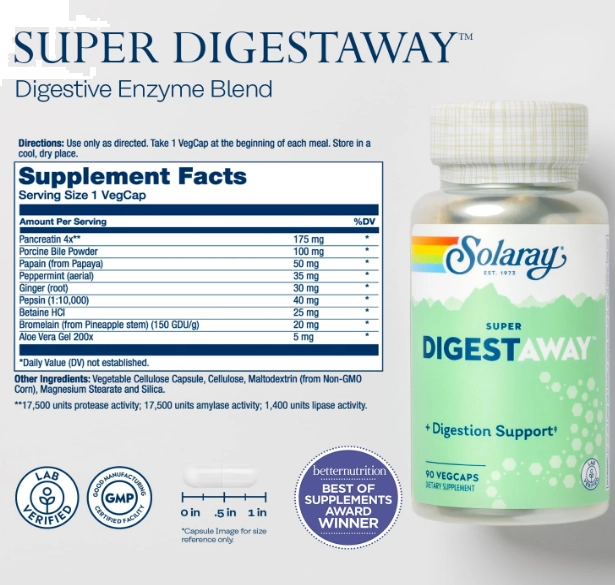 Digestaway Enzimas Digestivas, 90 Cápsulas, Solaray