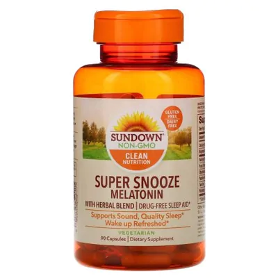 Complexo de Melatonina 5mg, Super Snooze (Sono profundo) 90 Cápsulas Sundown