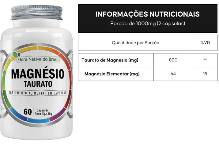 Magnésio Taurato, 60 Cápsulas, Flora Nativa