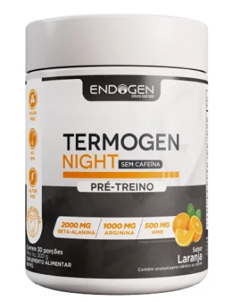 Termogen Night, Termogenico Sem Cafeina, 300g Sabor Laranja, Endogen