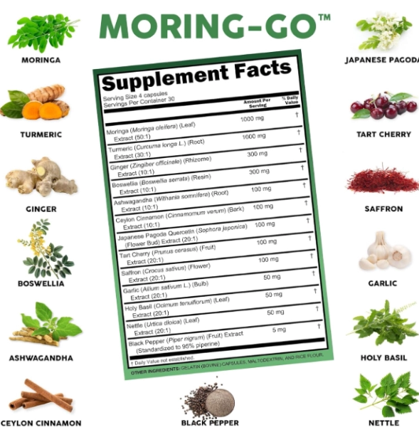 Moringa Com Cúrcuma, Folha de Moringa, Canela do Ceilão, Ashwagandha, Gengibre, Cereja, Boswellia, 120 Cápsulas, Clean N