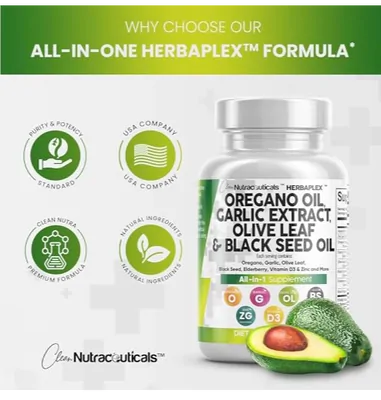 Suporte Imunológico, Óleo de Orégano 6000mg, Extrato de Alho E Folha de Oliveira, 60 Cápsulas, Clean Nutraceuticals