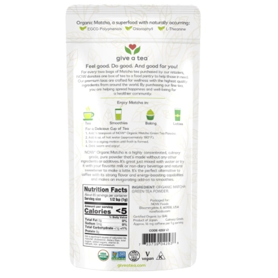 Chá Real, Matcha e Chá Verde Em Pó 85g, Now