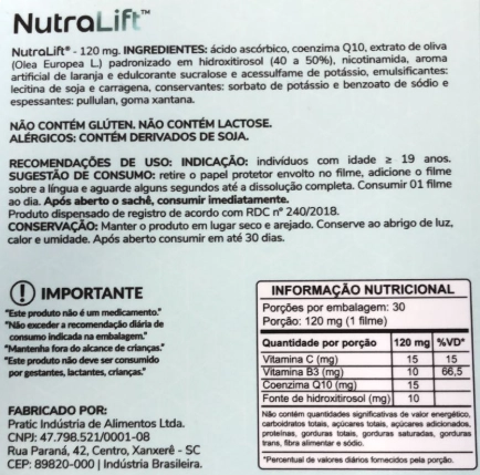 NutraLift, Suporte Antioxidante para a Pele, 30 Filmes Orodispersíveis Sabor Laranja, Nutra-C