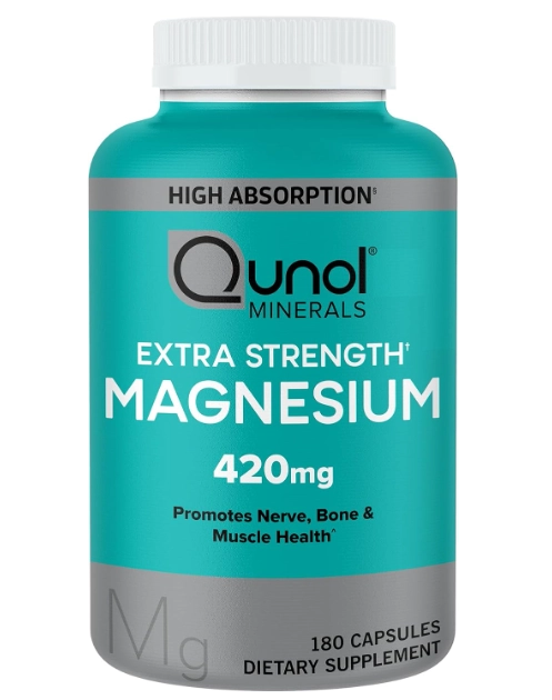Magnésio 420mg, 100% DV, Saúde óssea e Muscular, 180 Cápsulas, Qunol