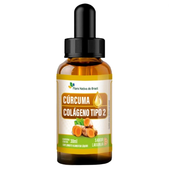 Cúrcuma + Colágeno Tipo II em Gotas, Sabor Laranja, 30ml, Flora Nativa