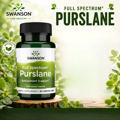 Purslane 400mg, Antioxidantes Naturais, Saúde do Coração e Bem-Estar, 60 Cápsulas, Swanson