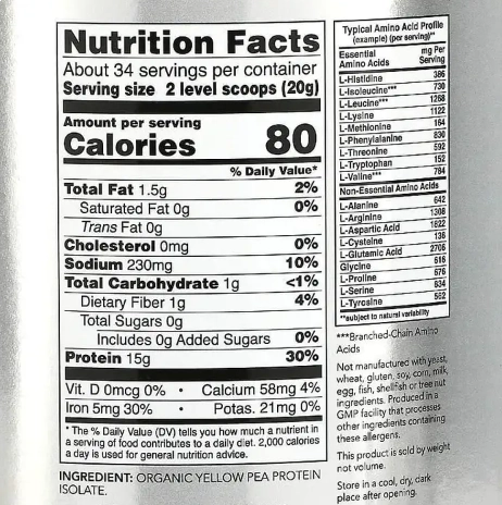 Organic Pea Protein (Proteína de Ervilha Orgânica), Sem Sabor, Vegano, 680g, Now