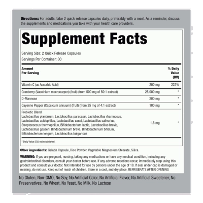 Cramberry Urinary Tract Complex + D-Mannose,  60 Cápsulas - Piping Rock