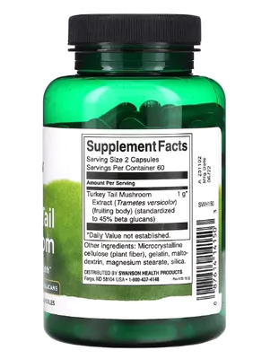 Turkey Tail Mushroom, Cogumelo Cauda de Peru, 120 Cápsulas, Swanson