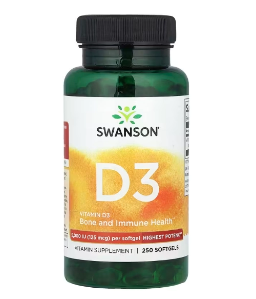 Vitamina D3 Highest Potency, 125mcg, 5000UI, 250 Softgels, Swanson