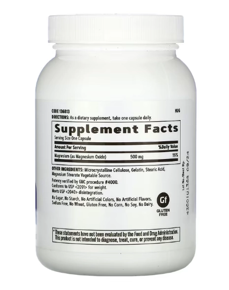 Magnésio, 500mg, 120 Cápsulas, GNC