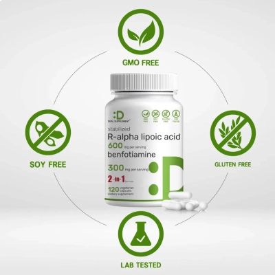 R-Alpha Lipoic Acid, 600Mg, Benfotiamine, 300Mg, 2 in 1, 120 Cápsulas, Deal Supplement 
