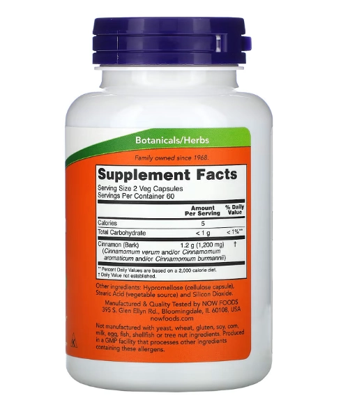 Cinnamon Bark (Casca de Canela), 600mg, 120 Cápsulas, Now