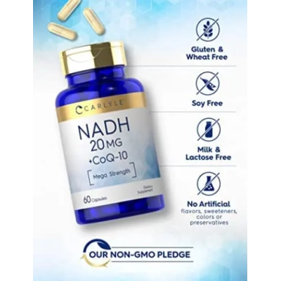 NADH  20mg + CoQ10 10mg, 60 Cápsulas, Carlyle 