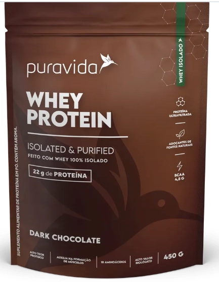 Whey Protein Isolado, Sabor Dark Chocolate, 450g, PuraVida