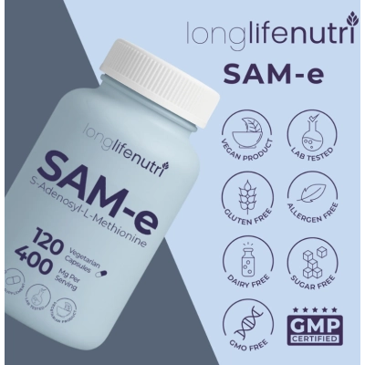 SAM-e 400mg, 120 Cápsulas, LongLifeNutri