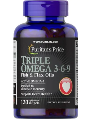Triplo Ômega 3-6-9, Óleo de Peixe e Linhaça, 120 Cápsulas, Puritan's Pride