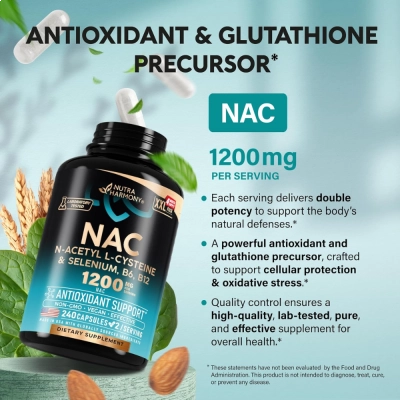 NAC 1200mg, 240 Cápsulas,Nutraharmony
