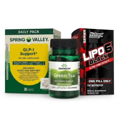 Kit Emagrecimento, GLP-1 Spring Valley + Lipo 6 Black Nutrex + Green Tea Swanson