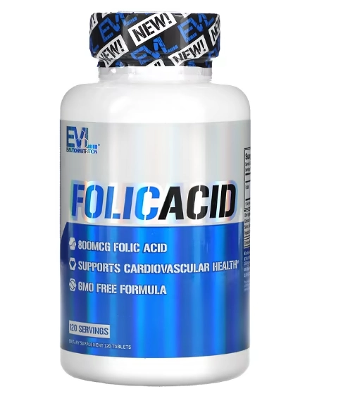 Folic Acid, Ácido Fólico, 800mcg, 120 Comprimidos, EVLution Nutrition