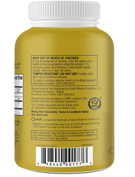 Ubiquinol CoQ10 100mg, 120 cápsulas, Qunol