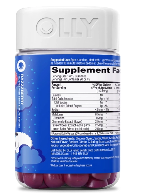Kids Sleep, Com L-Teanina, Melatonina 0,5mg, 90Gomas Sabor Framboesa, OLLY