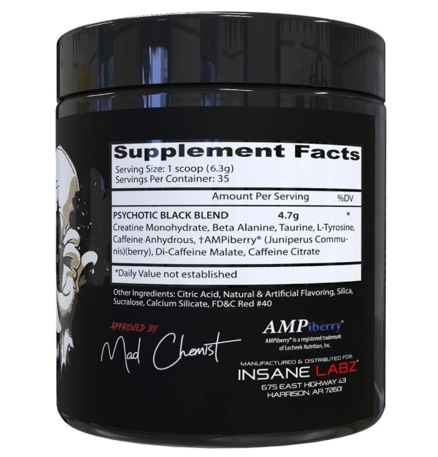Pré Treino Psychotic Black, Sabor Fruit Punch, 220g, Insane Labz