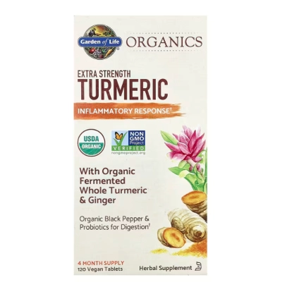 Turmeric Blend 553mg Cúrcuma, Resposta Inflamatória, 120 Comprimidos, Garden of Life