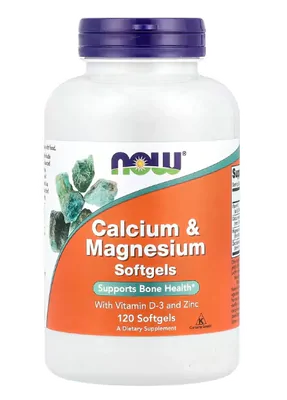 Cálcio e Magnésio com Vitamina D3 e Zinco, 120 Softgels, Now