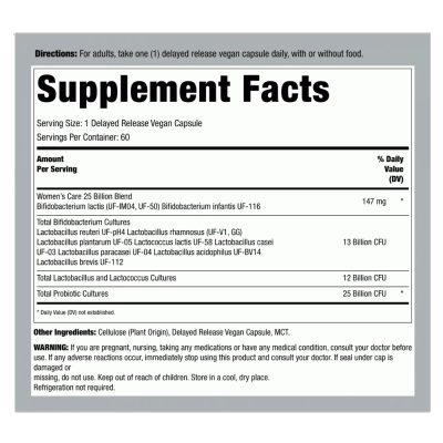 Women's Care Probiotic 12, 25 Billion CFU**, 60 Cápsulas, Piping Rock 