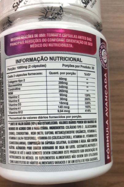 Glucosamina + Condroitina 1000mg, 60 Cápsulas, Sunfood