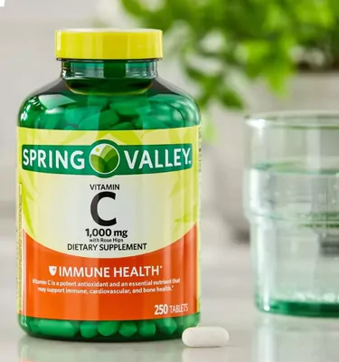 Vitamina C com Rose Hips, 1000mg, 250 comprimidos, Spring Valley
