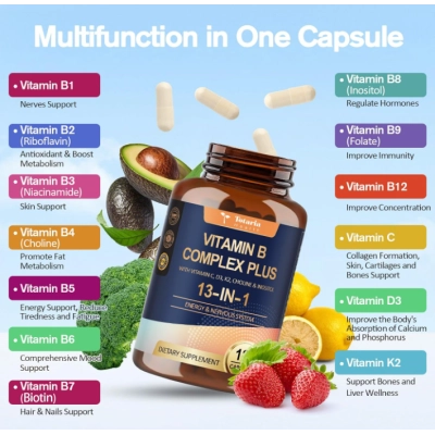 Complexo de Vitaminas B Plus 13 em 1, Energia, Nervos, Imunidade, 120 Capsulas, Totaria Health