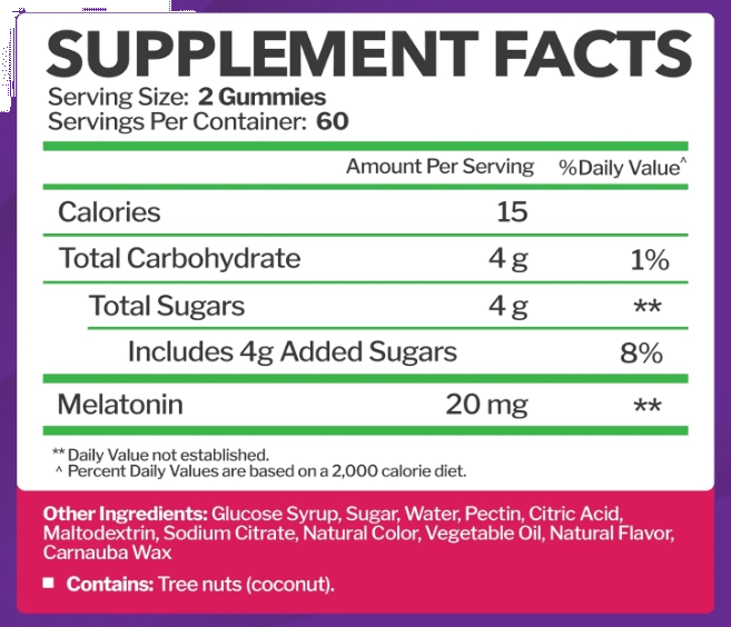 Melatonina 20mg, 120 Gomas Sabor  frutas vermelhas, Just Nutrients