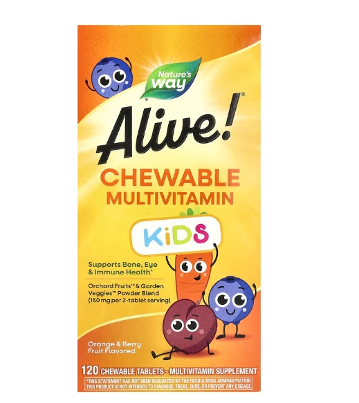 Multivitamínico Kids Alive! 120 Comprimidos Mastigáveis Sabor Laranja e Frutas Vermelhas, Nature's Way