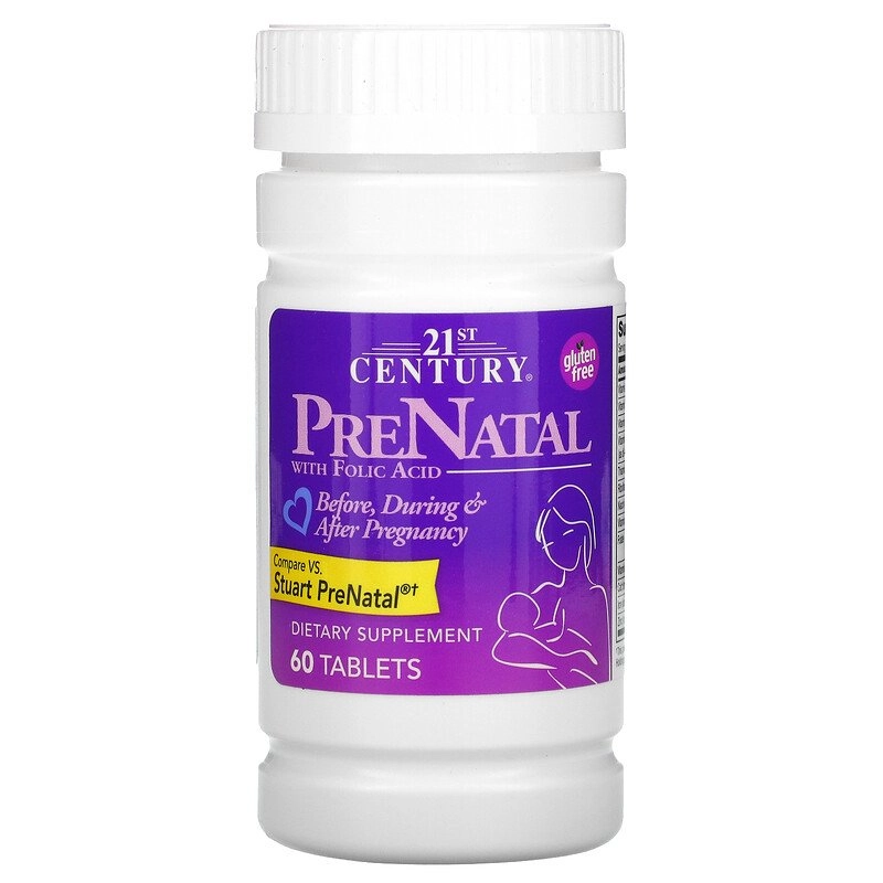 Multivitaminico Prenatal, com ácido fólico, 60 comprimidos, 21St Century