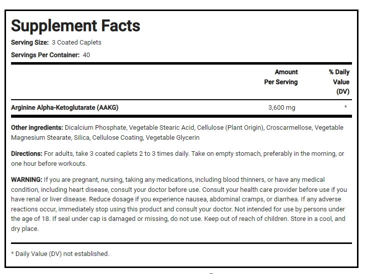 AAKG, Arginina Alfa-Cetoglutarato, 3600mg, 120 Cápsulas, PipingRock