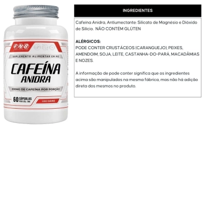 Cafeína Anidra, 200mg, 60 Cápsulas, FBN