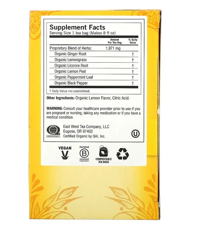 Chá, Limão, Gengibre, Sem Cafeína, 16 Saquinhos de Chá, 36g, Yogi