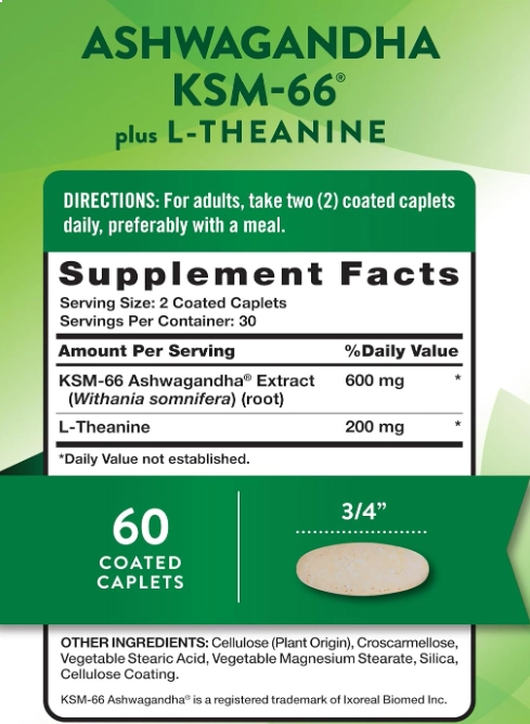 Ashwagandha KSM-66 com L-Teanina, 60 Cápsulas, Nature's Truth