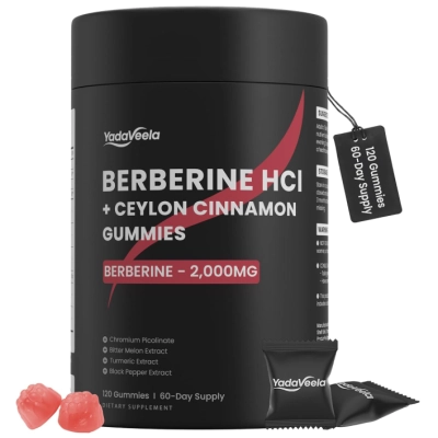 Berberina HCl 2000mg, Com Canela do Ceilão, Cromo e Melão Amargo, 120 Gomas, YadaVeela