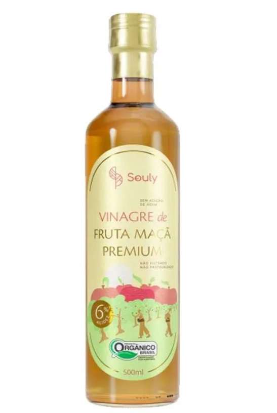 Vinagre de Maçã Orgânico Premium, Apple Cider Vinegar, 500ml, Souly