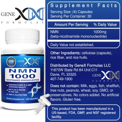 NMN 1000 mg – Suplemento para Aumento de NAD+ e Envelhecimento Saudável, 120 Cápsulas | Genex Formulas