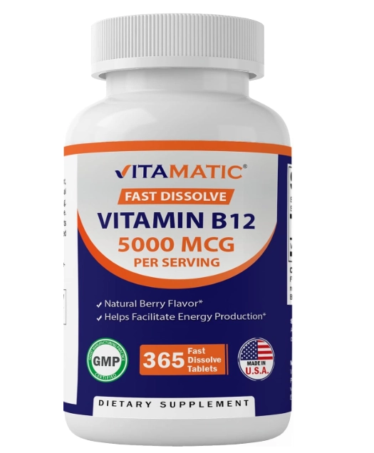Vitamina B12 5000mcg, 365 Comprimidos Sabor de Frutas Vermelhas, Vitamatic