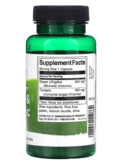 Ginger & Turmeric, Gengibre e Cúrcuma, 300mg, 60 Cápsulas, Swanson