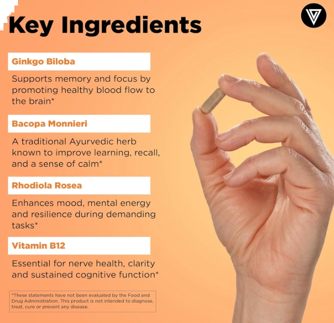 Brain Booster com Bacopa Monnieri, Memória e Foco, 30 Cápsulas, Vital Vitamins